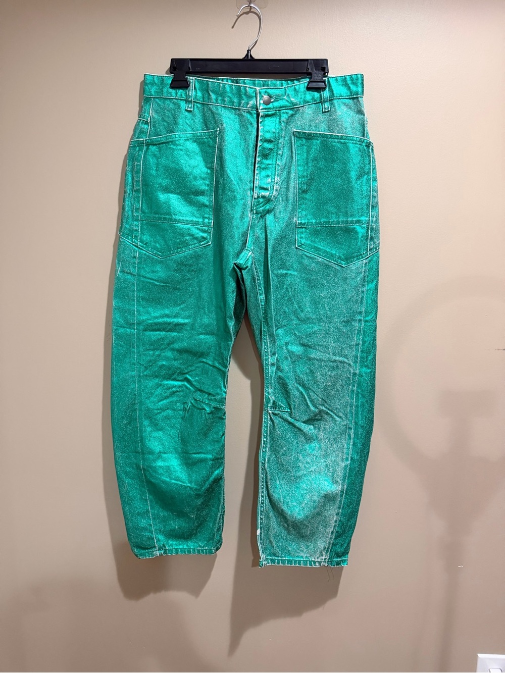 Free People green sample barrel jeans
